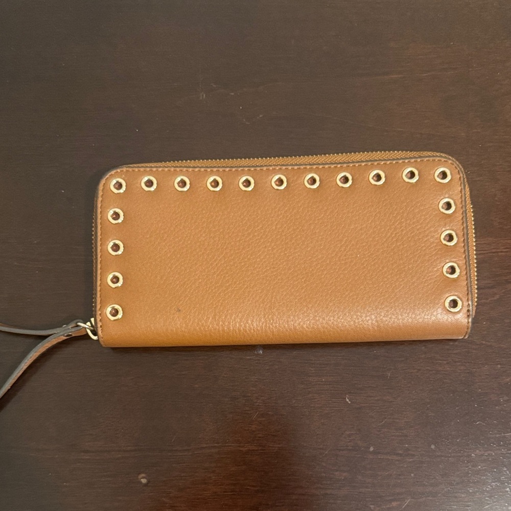 Vince Camuto Tan Wallet with Gold Eyelets